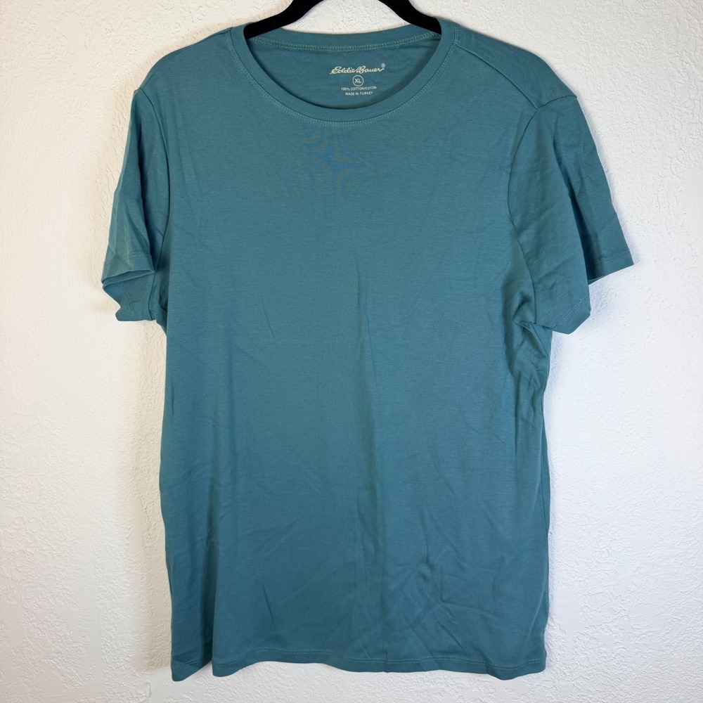 New Eddie Bauer Womens XL Essential Crew Neck Cotton Tee Seagrass Basic Layering